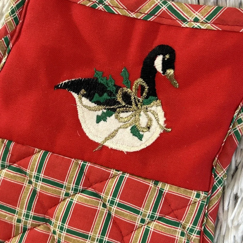 Vintage Christmas Goose Oven Mitt Holly Berries Red Green‎ Holiday Kitchen